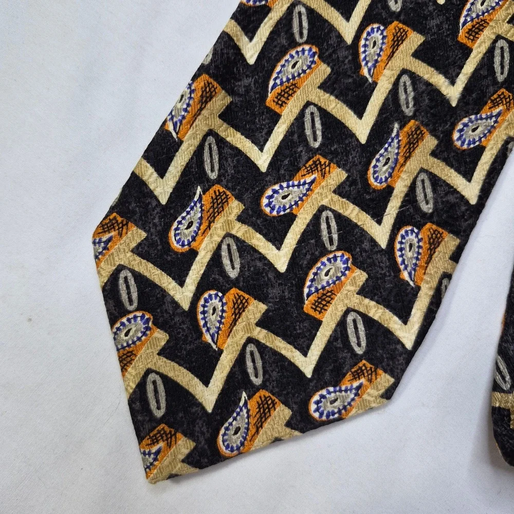 Omaggio by Robert Talbott Tie Mens Black Gold Paisley Geometric Silk Italy